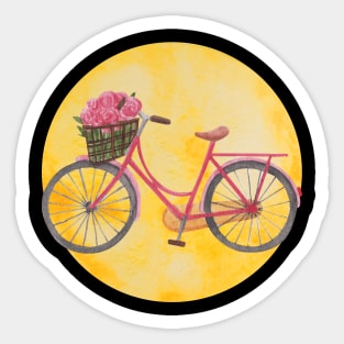 Girly Bicycle with flowers Yellow Pink Sticker